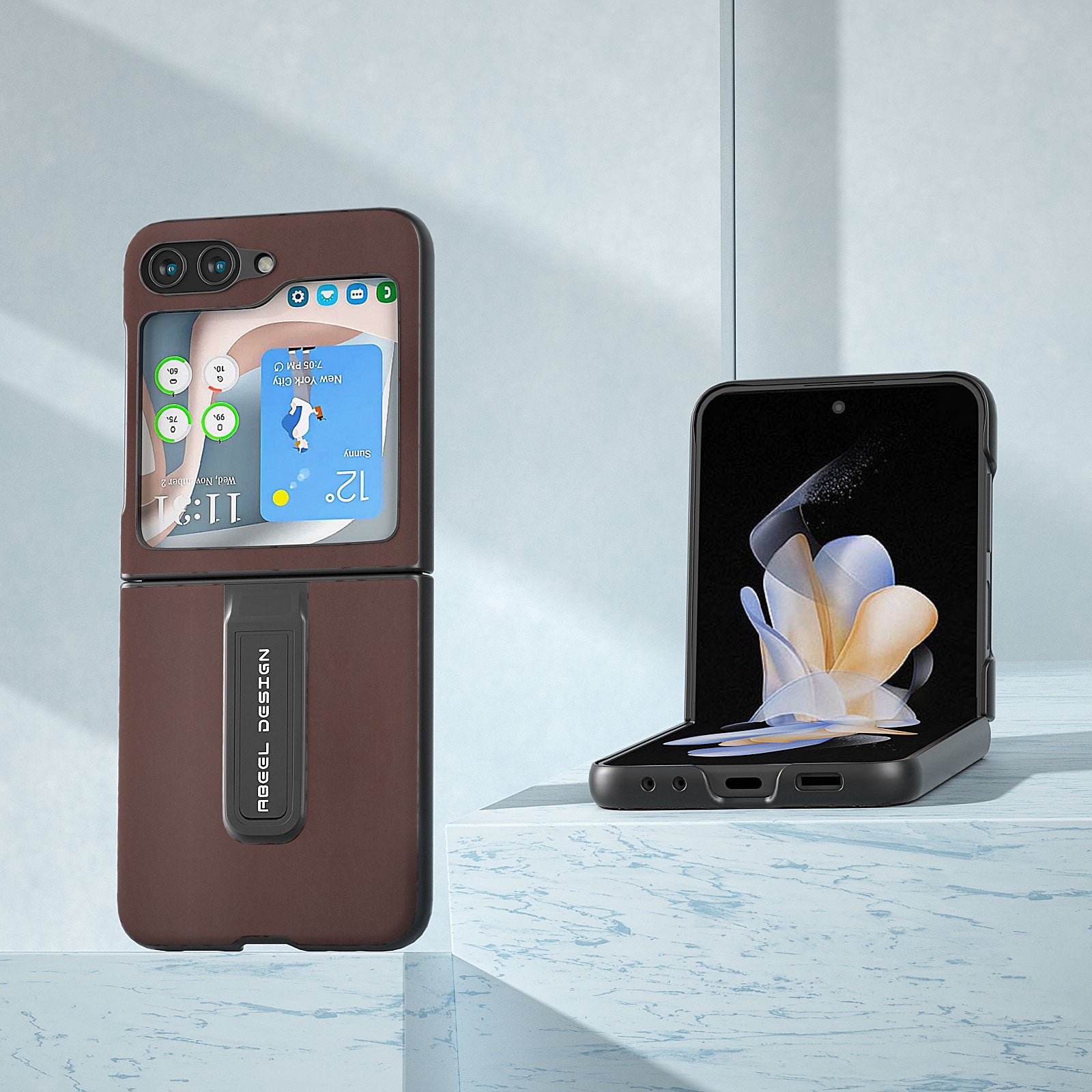 ABEEL For Samsung Galaxy Z Flip5 5G Kickstand Nappa Texture Case Originální kryt na PC z hovězí kůže ABEEL For Samsung Galaxy Z Flip5 5G Kickstand Nappa Texture Case Originální kryt na PC z hovězí kůže